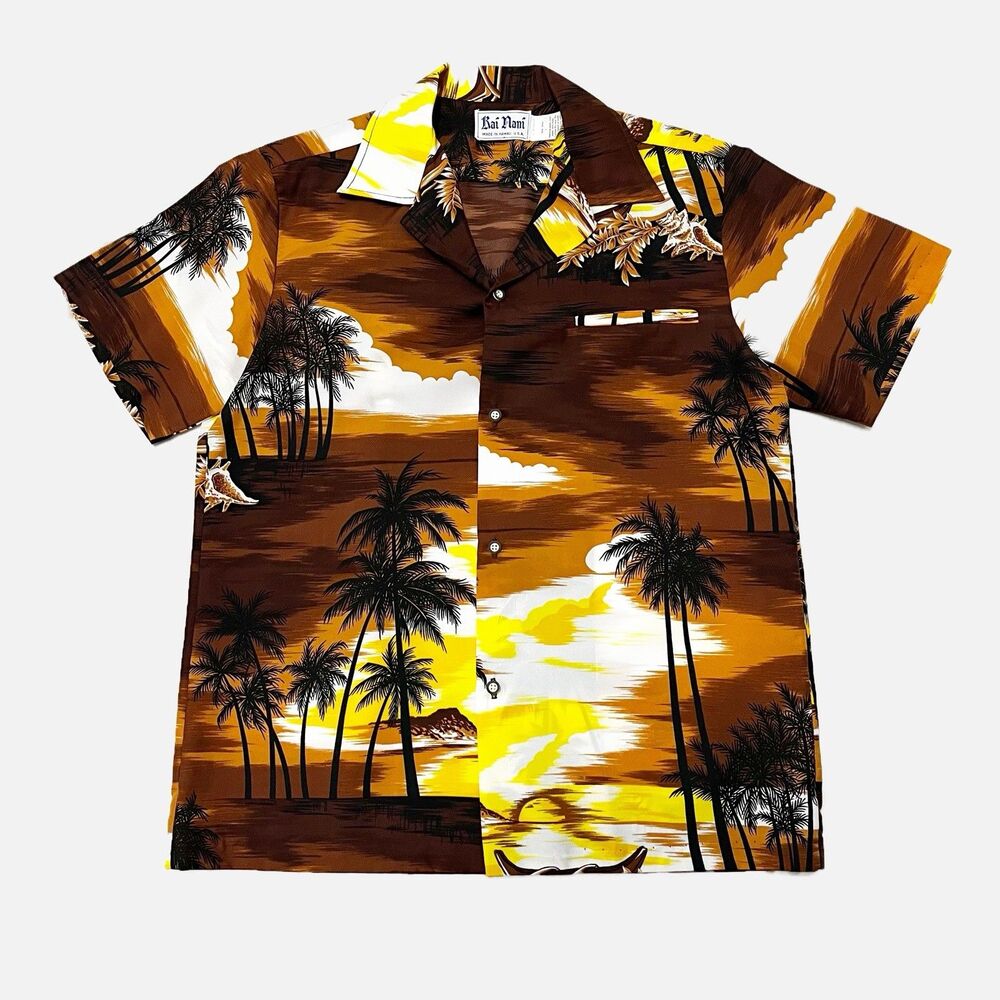 Vintage Kai Nani Hawaiian Shirt Men’s Medium Tropical Sunset Hawaii Luau